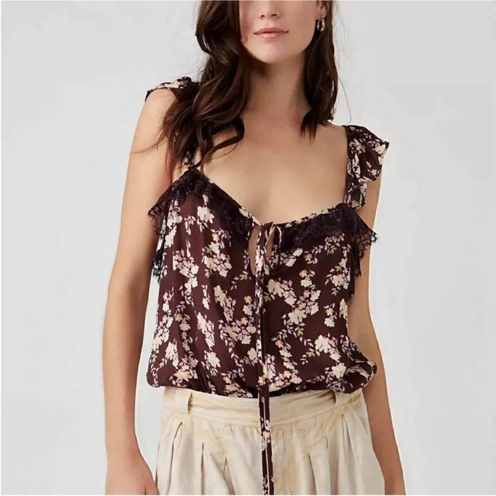 FREE PEOPLE NWT Take It Away Bodysuit In Chocolate Merlot Combo Size XL